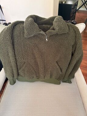 Olive Green Sherpa Half-Zip Pullover